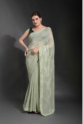 Sequin Flower Color Set Party Wear Sarees Catalog